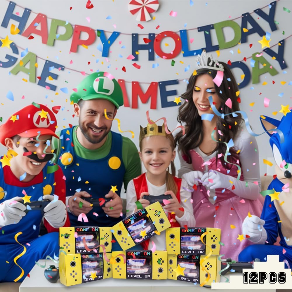 Shescrzionu Video Game Party Favors Boxes 12 PCS-Perfect Gamer Favor Boxes with Window, Game On Birthday Decorations Video Game Birthday Decorations,Game Bags,Video Game Gifts Aa15