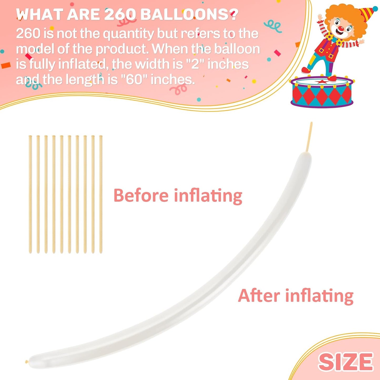 MAQIHAN 100PCS 260 Balloons Clear - Long Clear Balloon for Tying Balloon Arch Globos 260q Transparentes Long Skinny Balloon for Animals Twisting Modeling Balloons Birthday Party Decoration