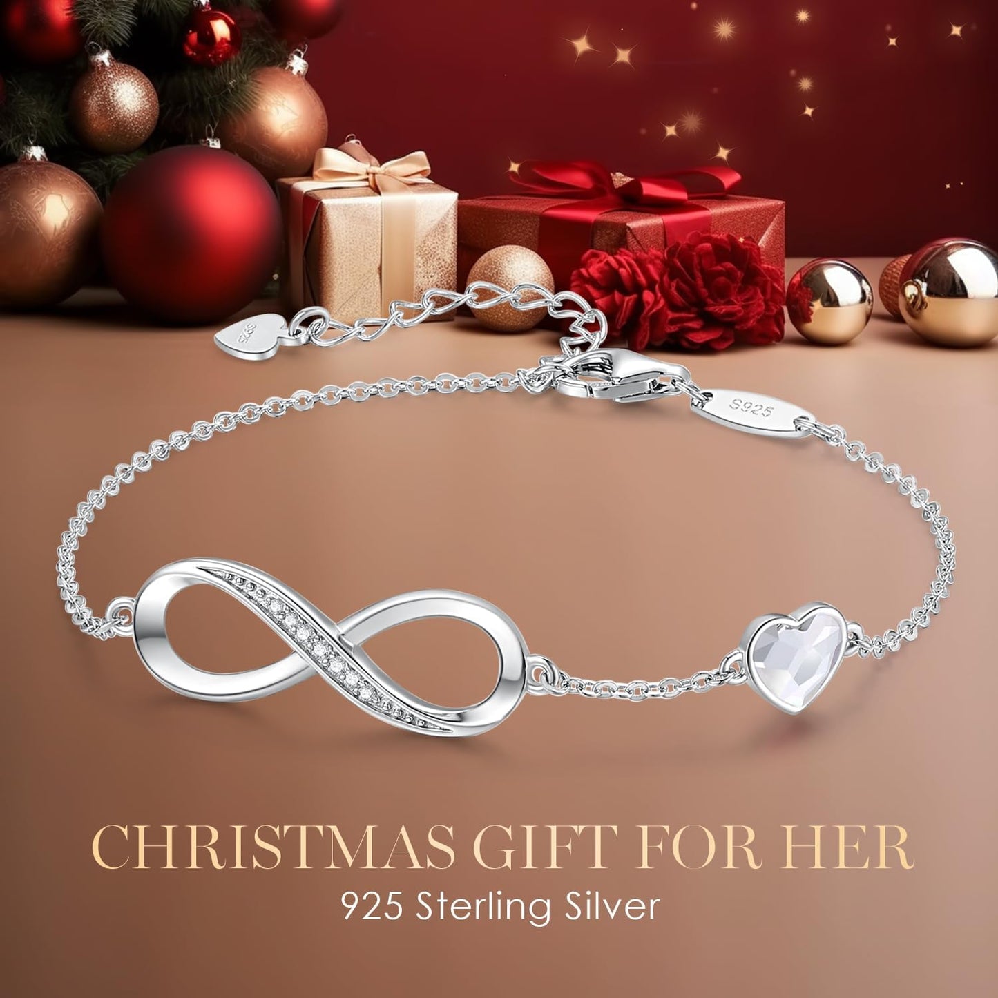 CDE Infinity Heart Birthstone Charm Link Bracelet for Women 925 Sterling Silver Adjustable Mother's Day Christmas Day Gift Anniversary Birthday Jewelry for Wife Girlfriend Her