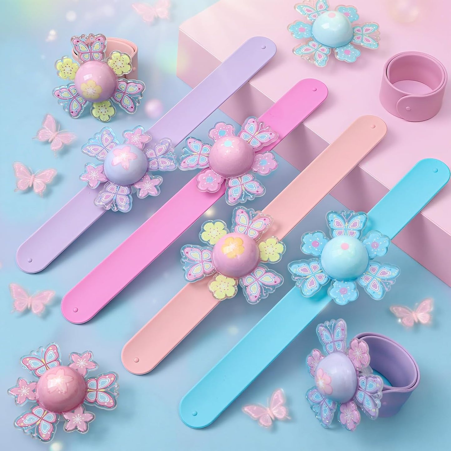 12Pcs LED Light Up Rotating Slap Bracelets Butterfly Party Favors Glow Bracelets, Glow In The Dark Party Supplies Birthday Gifts Classroom Rewards Goodie Bag Stuffers for Kids Boys Girls