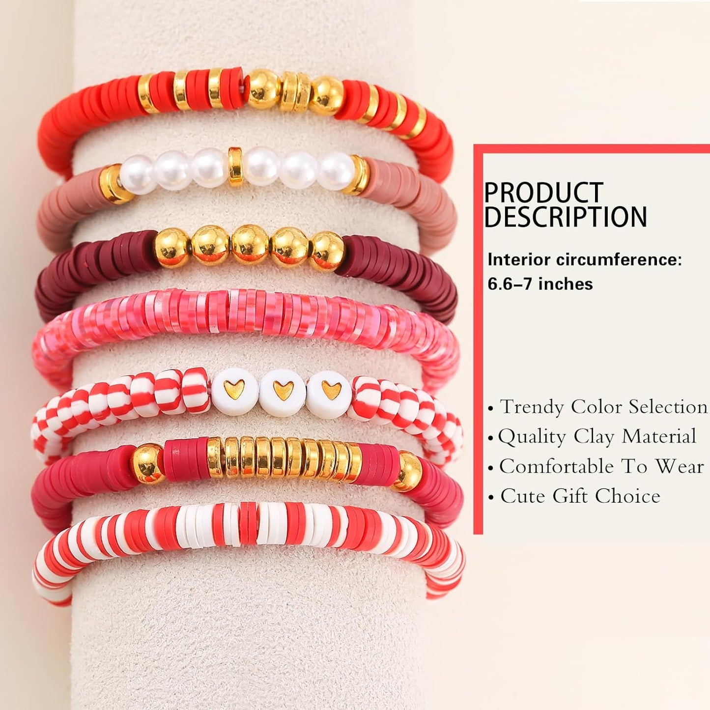 Friendship Bracelets Trendy Heishi Clay Bead Bracelets Stack Gold Beaded Stretch Bracelets for Women Boho Stackable Bracelets Bulk Cute Preppy Jewelry