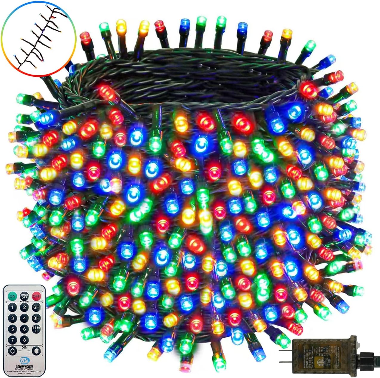 50FT 1000 LED Cluster Christmas Lights, Christmas Tree Lights Outdoor Indoor with 8 Modes & Timer & Remote, Firecrackers String Lights Waterproof for Garland Party Xmas Decorations, Multicolor