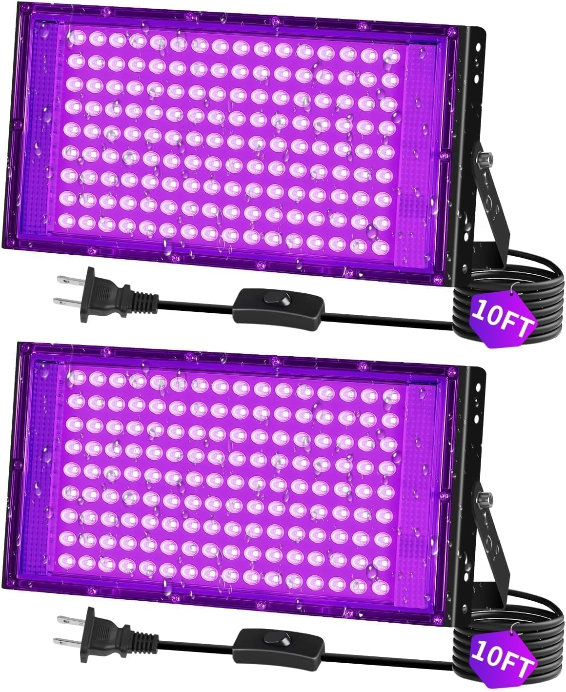 150W LED Black Lights IP66 Waterproof Black Light Outdoor with 10ft Plug+Switch, Flood Blacklight for Halloween Glow in The Dark Party Stage Light Neon Glow Birthday 2 Pack