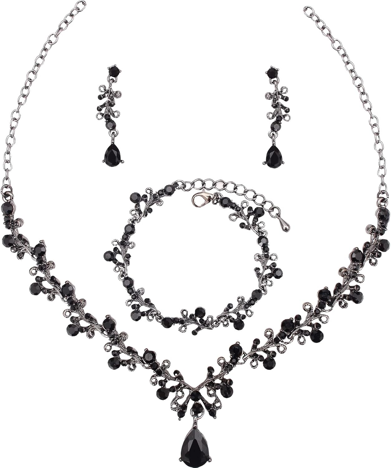 3Pcs Austrian Crystal Jewelry Set for Women, Necklace Dangle Earrings Link Bracelet Jewelry Set with Gold/Platinum/Gun Plated, Wedding Party Jewelry for Bridal Bridesmaid