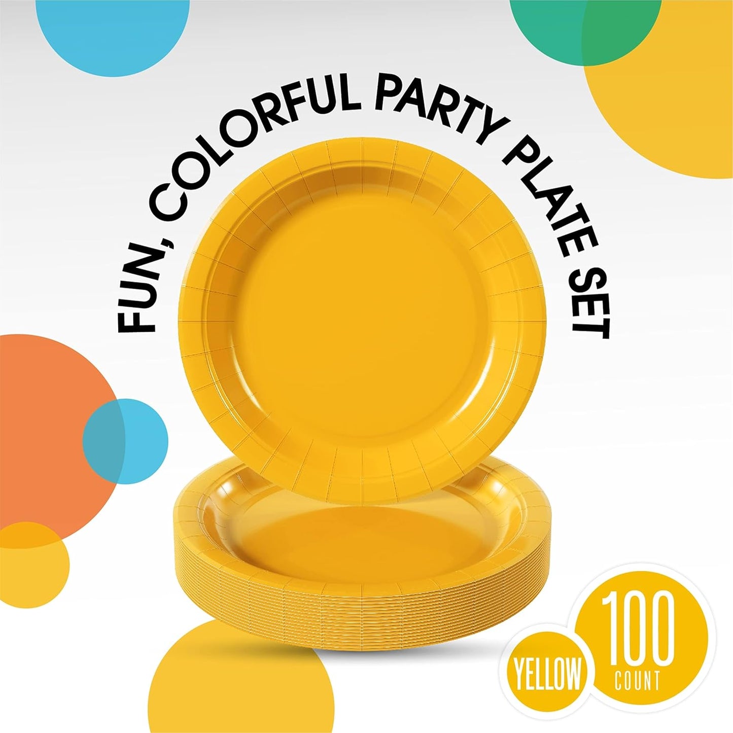 Exquisite Party Solids Yellow Paper Plates Disposable Heavy Duty 7 Inch Yellow Disposable Plates For Party 100 Pcs Heavy Duty 350 GSM, Birthday Supplies