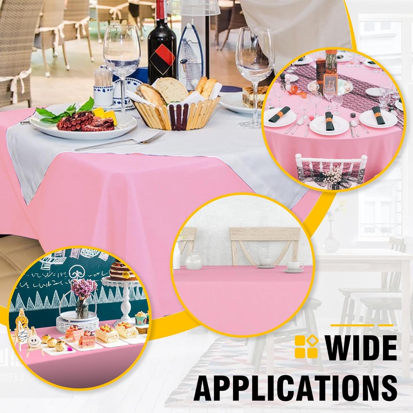12 Pack Pink Plastic Table Cloths Disposable, 54 x 108 Inches Plastic Table Cover for Rectangle Tables, Disposable Tablecloth for Dinning, Parties, BBQ, Wedding, Outdoor