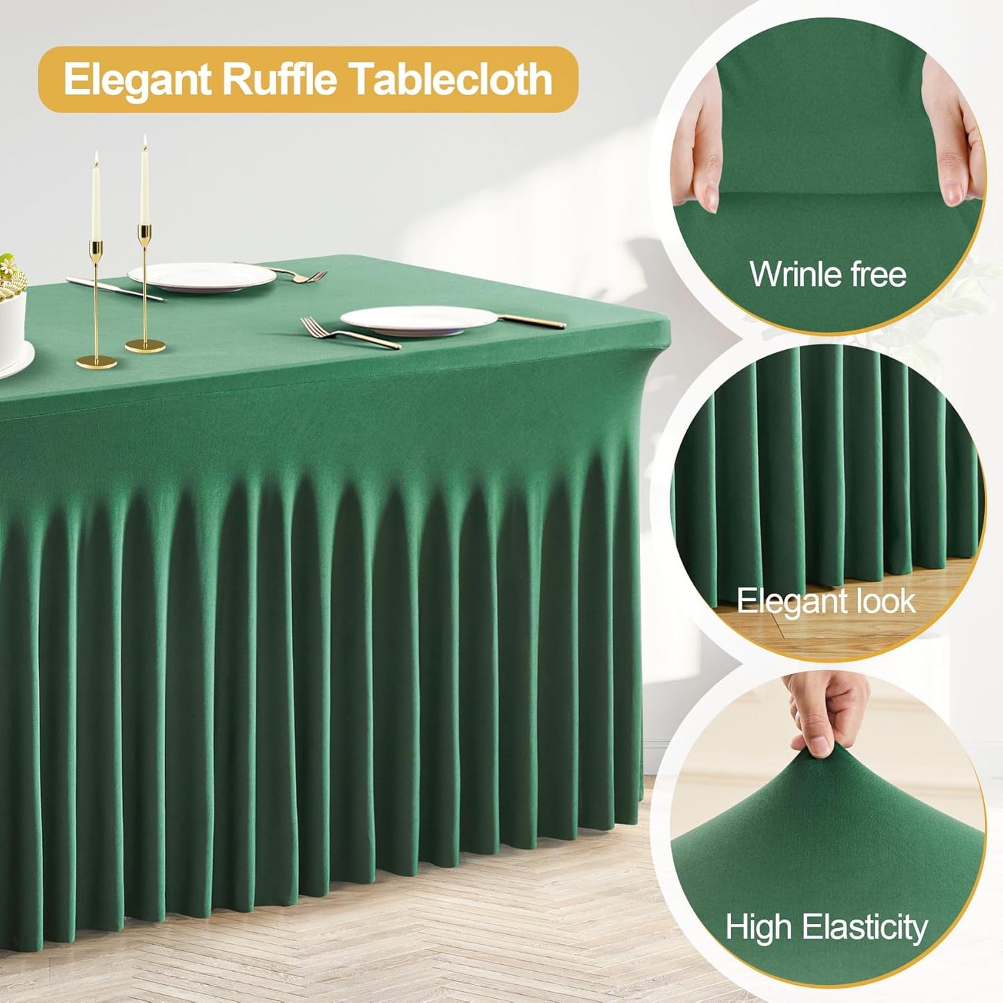 PARTISKY Hunter Green Spandex Tablecloth for 4ft Rectangle Tables, Stretchable Table Cover Skirt for Folding Tables Weddings Parties Banquets Events Trade Shows and Dessert Table