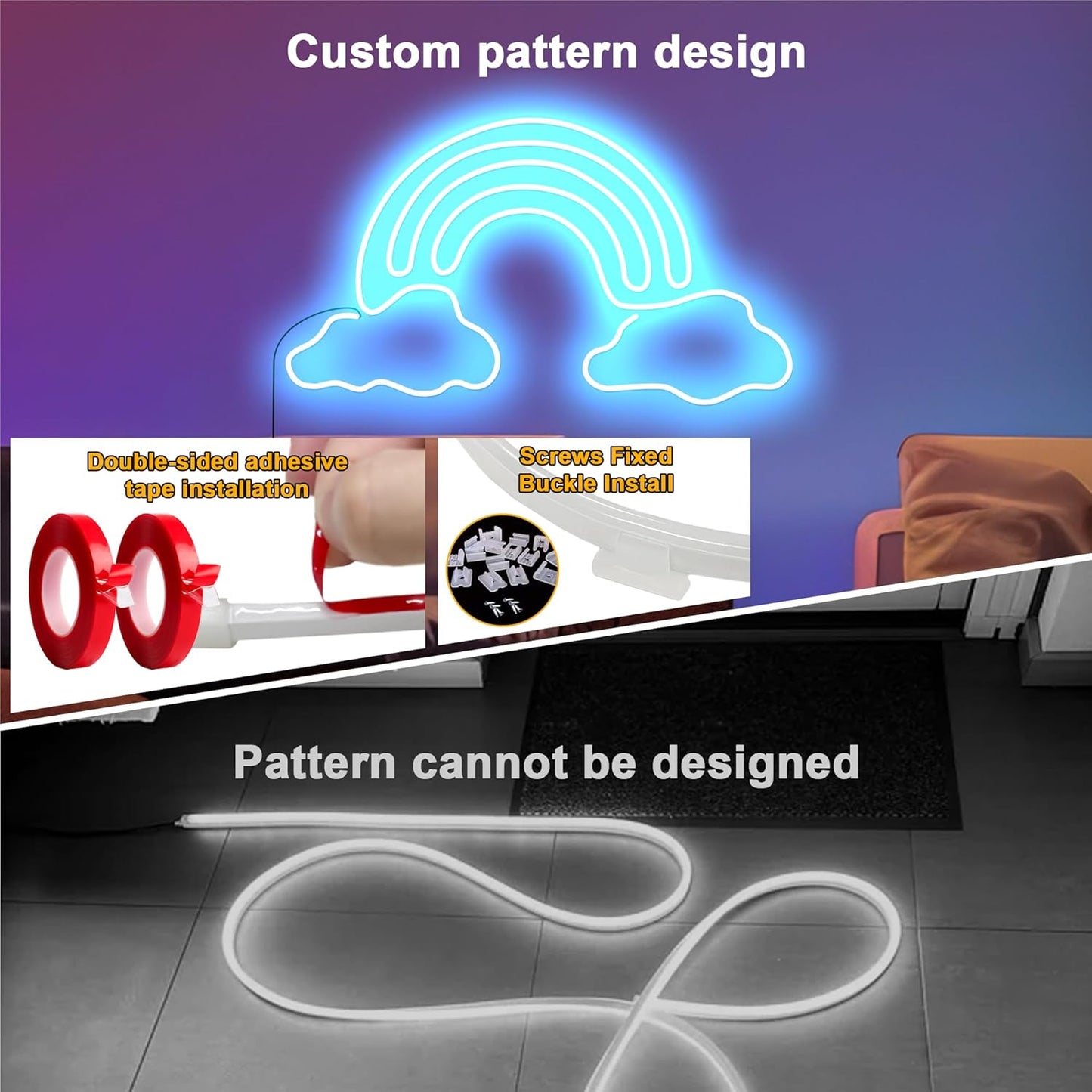 Cozylady 20Ft RGB LED Neon Rope Lights for Bedroom, 7.5m LED Strip Lamp with Double Sided Adhesive Tape, App/Remote Control Waterproof DIY Lights Decorate The Outdoor and Indoor of Your Home.