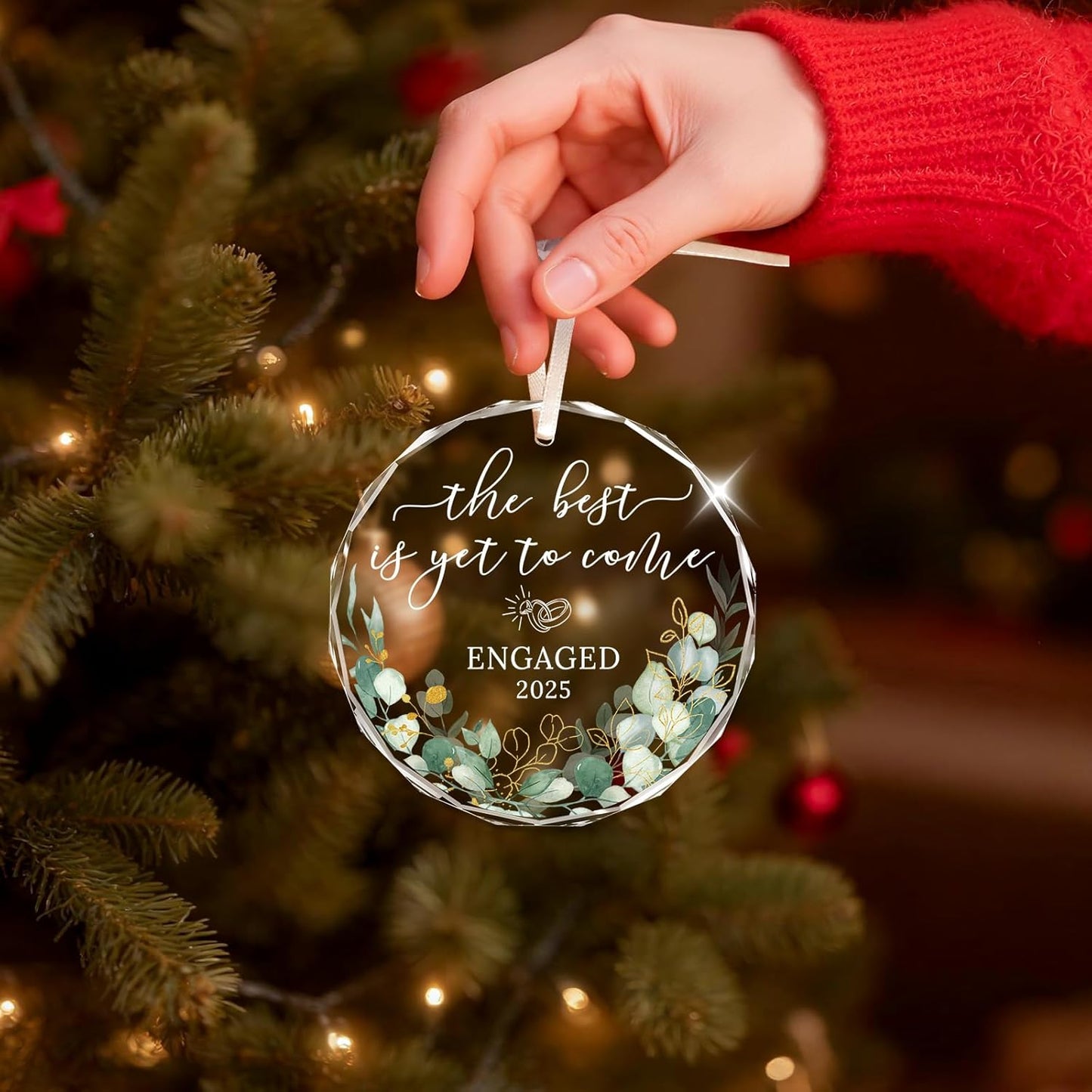 Wedding Gifts, Bridal Shower Gifts, Wedding Gift for Couples 2025,The Best is Yet to Come - Engaged 2025,Just Married for Newlywed Couple,Bride,Crystal Glass First Christmas Married Ornament