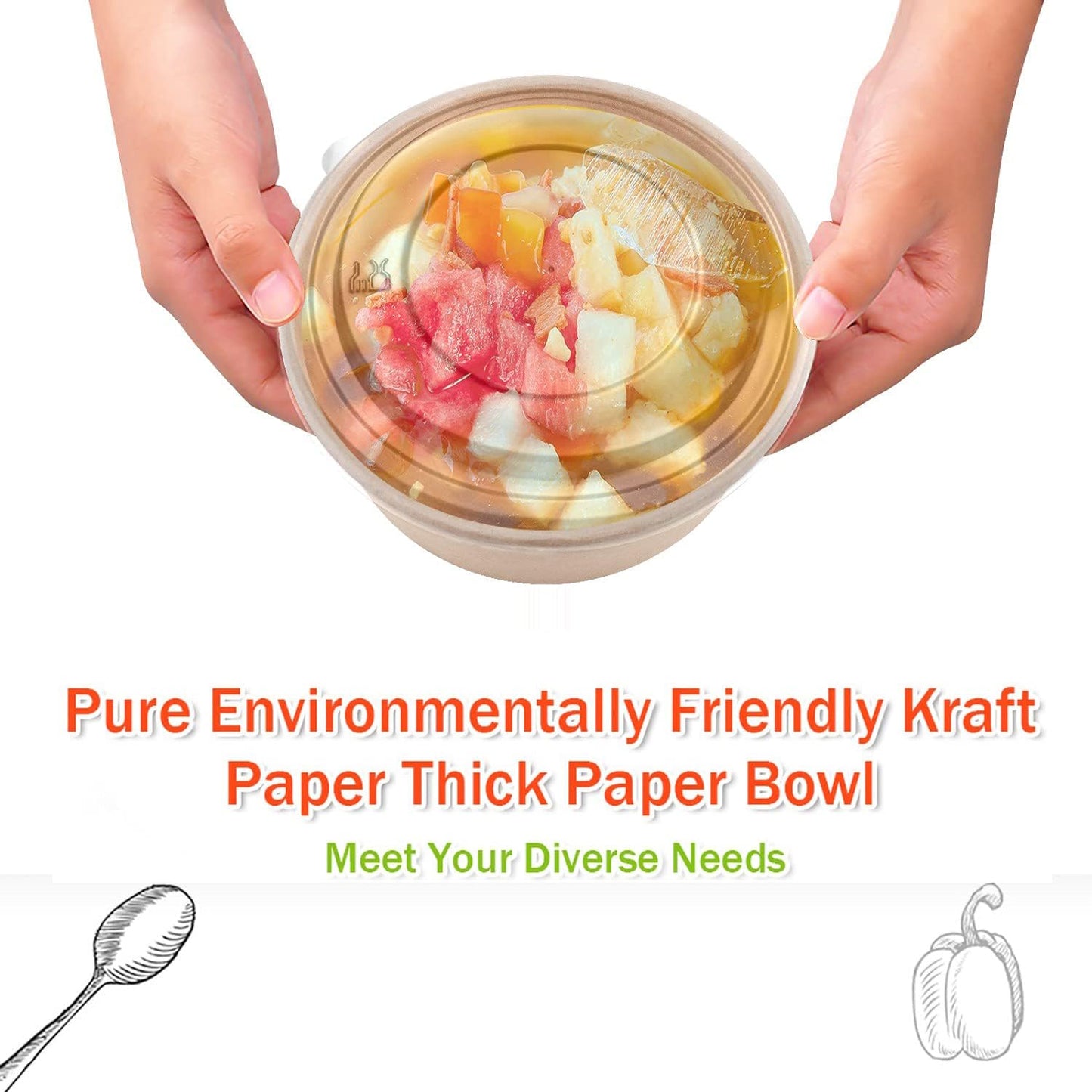 50 Pack 25 Oz Large Paper Bowls with Lids, Disposable Soup Serving Bowls Bulk Party Supplies for Hot/Cold Food, Soup (25 OZ)