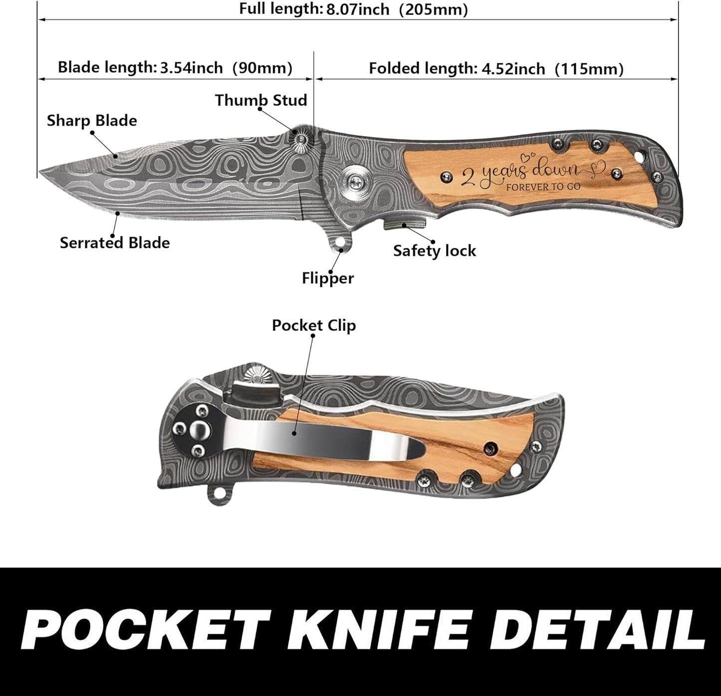 2 Year Anniversary Boyfriend Gifts for Him, 2 Year Wedding Anniversary Keepsake for Men, 2nd cotton wedding Anniversary Engraved Knife with Wood Box, 2nd Anniversary Marriage Presents for Husband