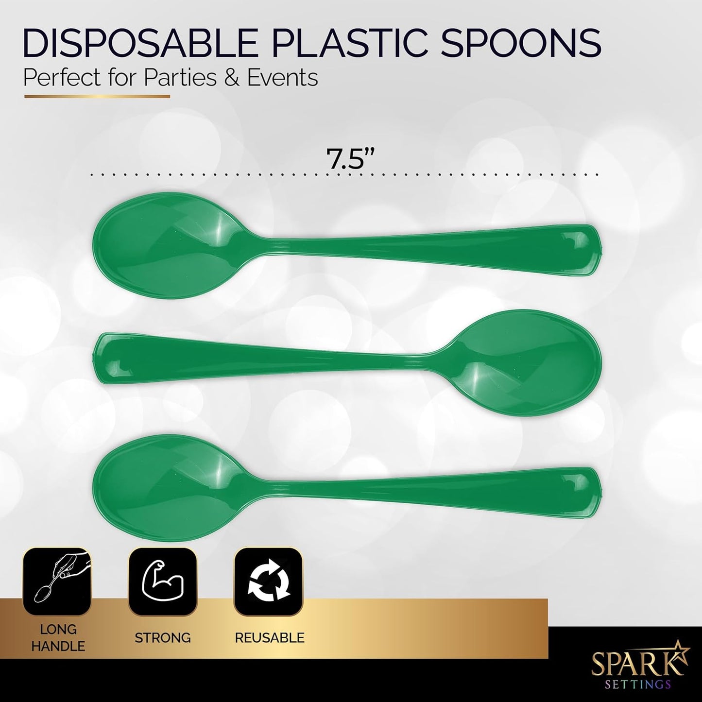 Green Disposable Plastic Spoons - Heavy Duty Silverware, Ideal for Hot & Cold Food, Perfect for Home, Office, School, Parties & Weddings - 50 Pack