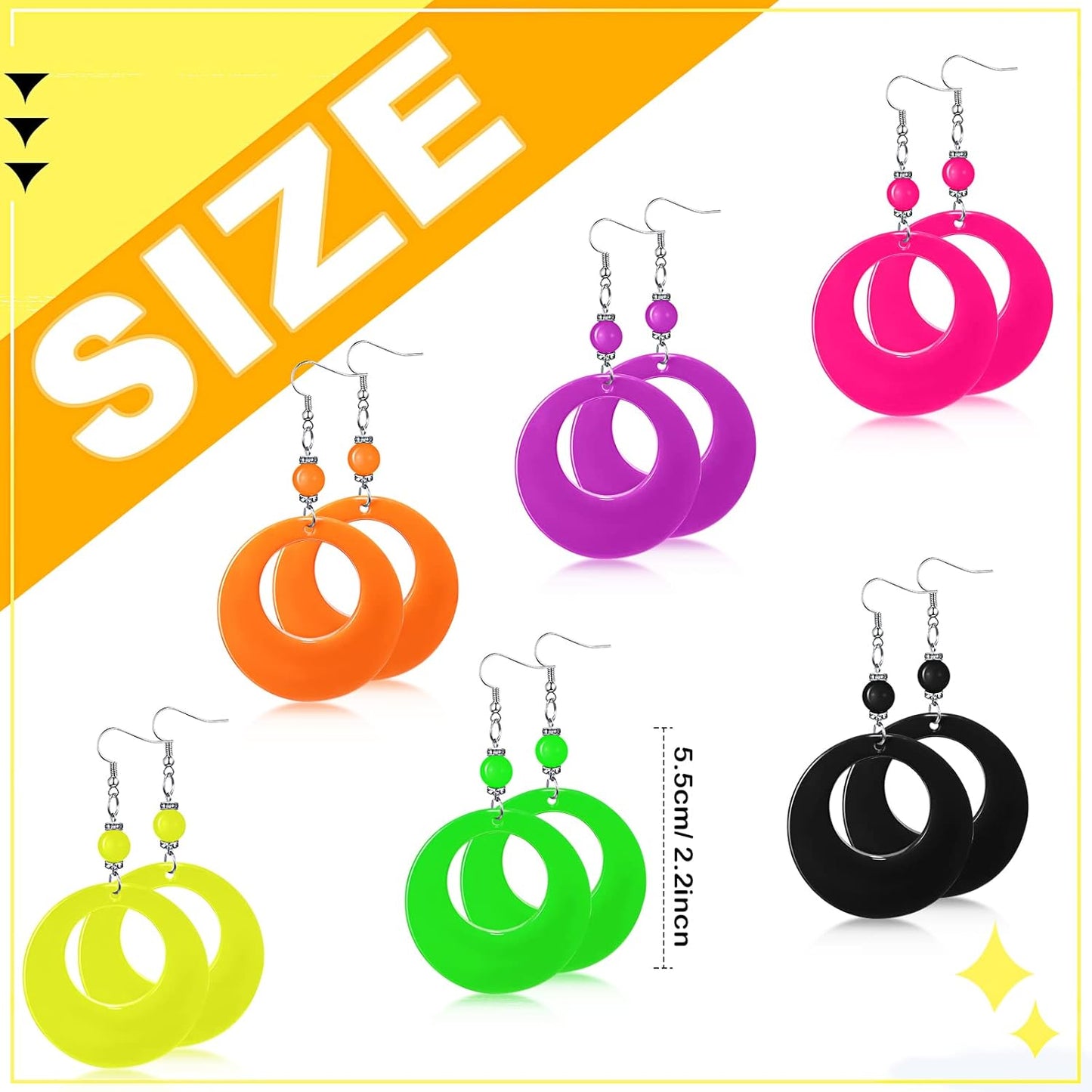 Yinkin 6 Pairs 80s 90s Neon Earrings Lightning Earrings for Women Halloween Costume Party Dancing Glow Party Accessory