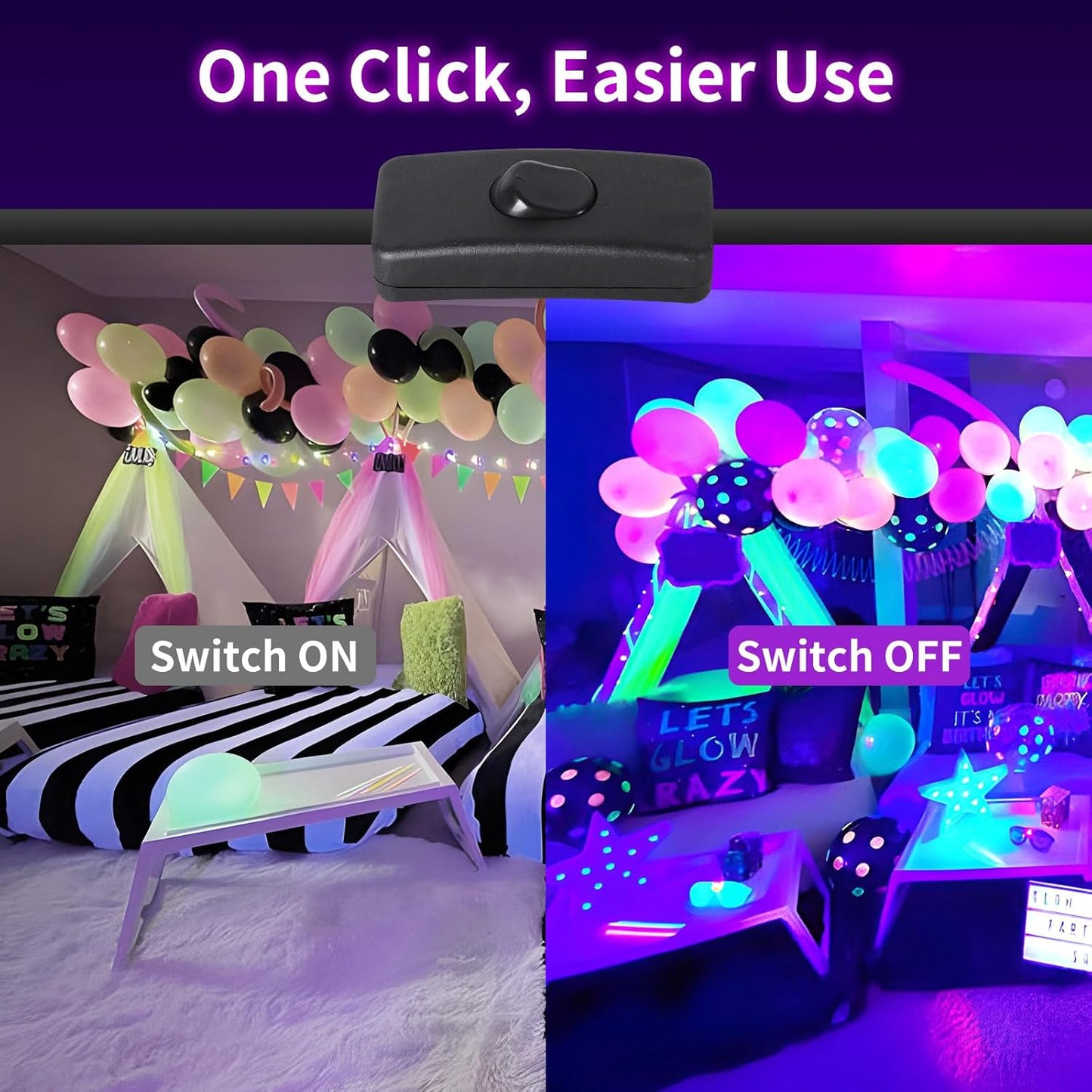 200W Blacklight Flood Light with 10ft Cord+Switch, Aluminum Shell, IP66 Waterproof Outdoor LED Black Lights for Large Space, Glow Party, Halloween, Stage, Gym, Poster, Body Paint, 2 Pack