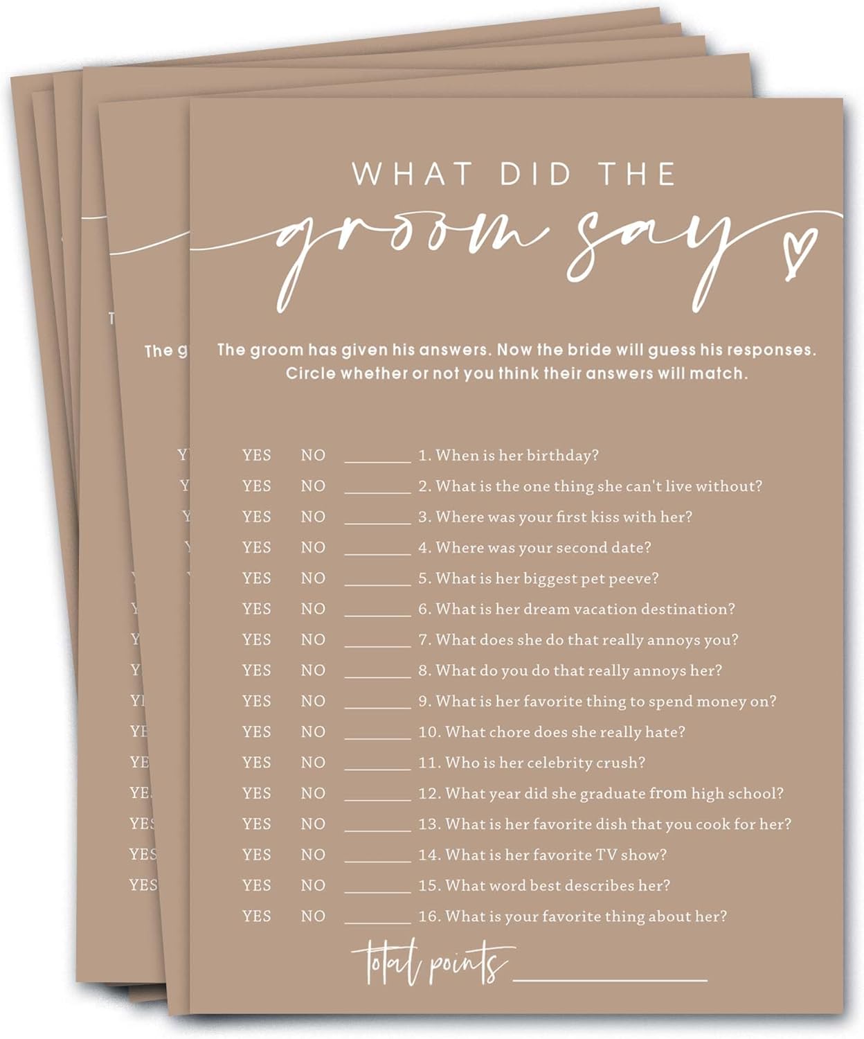 Bridal Shower Games Cards, What Did The Groom Say, Bridal Shower Games 25 Guests, Engagement Party Wedding Games for Guests, Minimalist Brown Wedding Party Supplies - D12