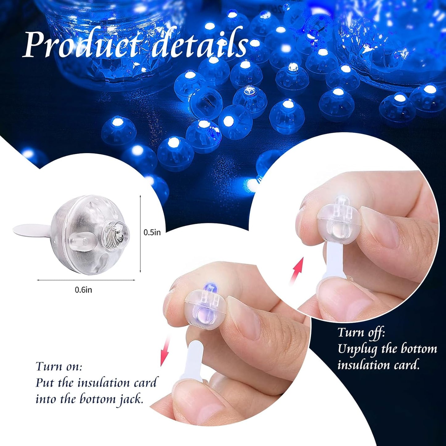 50pcs Balloon Lights Mini Led Lights Round Long Standby Time Ball Lamp Paper Lantern Balloons Lamps for Birthday Party Christmas Halloween Decoration Blue