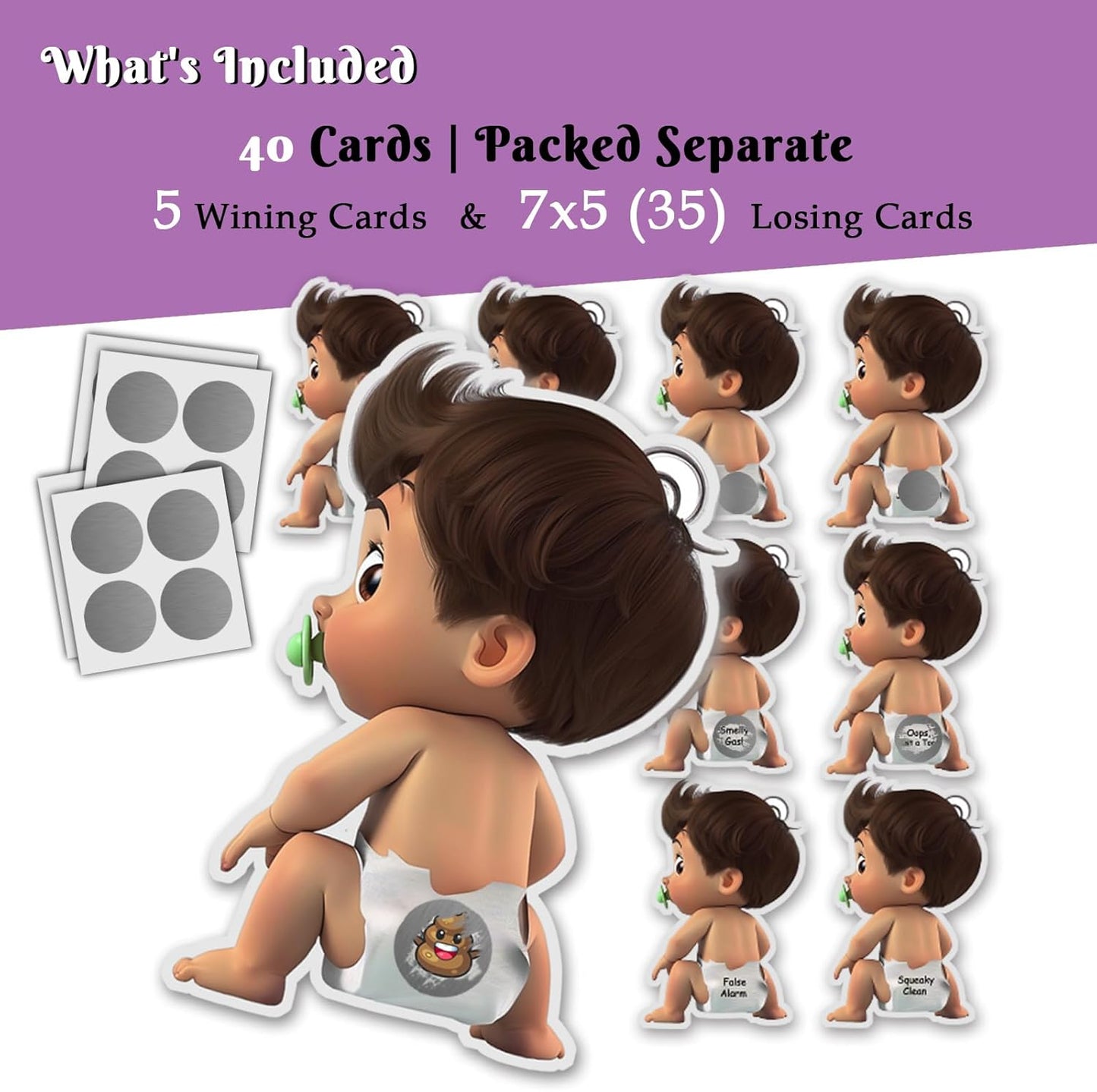 Baby Shower Scratch Off Games, Funny Lottery Card Ice Breaker for Baby Shower Party Favor Supplies, 40 Set Boys.