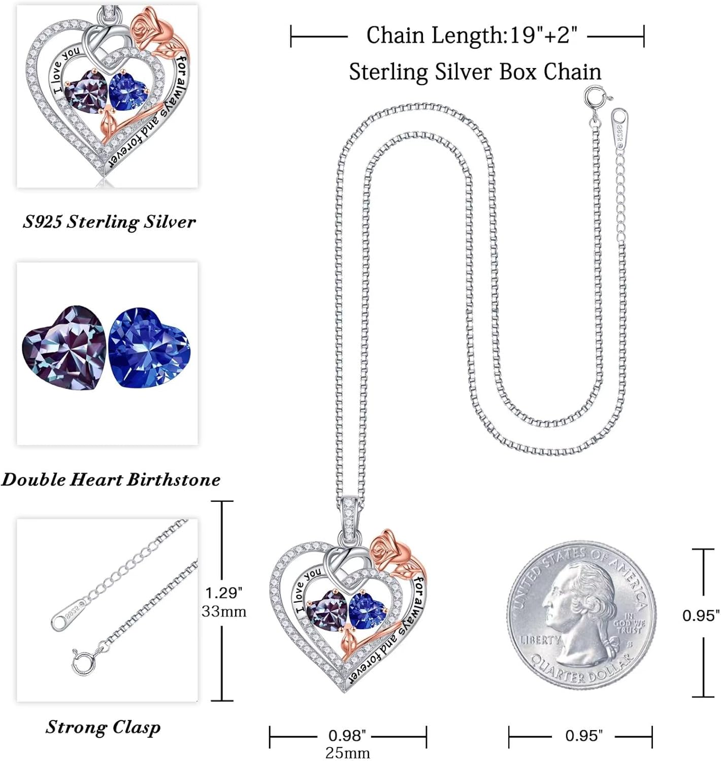 Iefil Christmas Gifts for Wife Women - 925 Sterling Silver Double Birthstone Necklace, Anniversary Birthday Gifts for Women, Jewelry Gift for Wife Girlfriend Mom Her