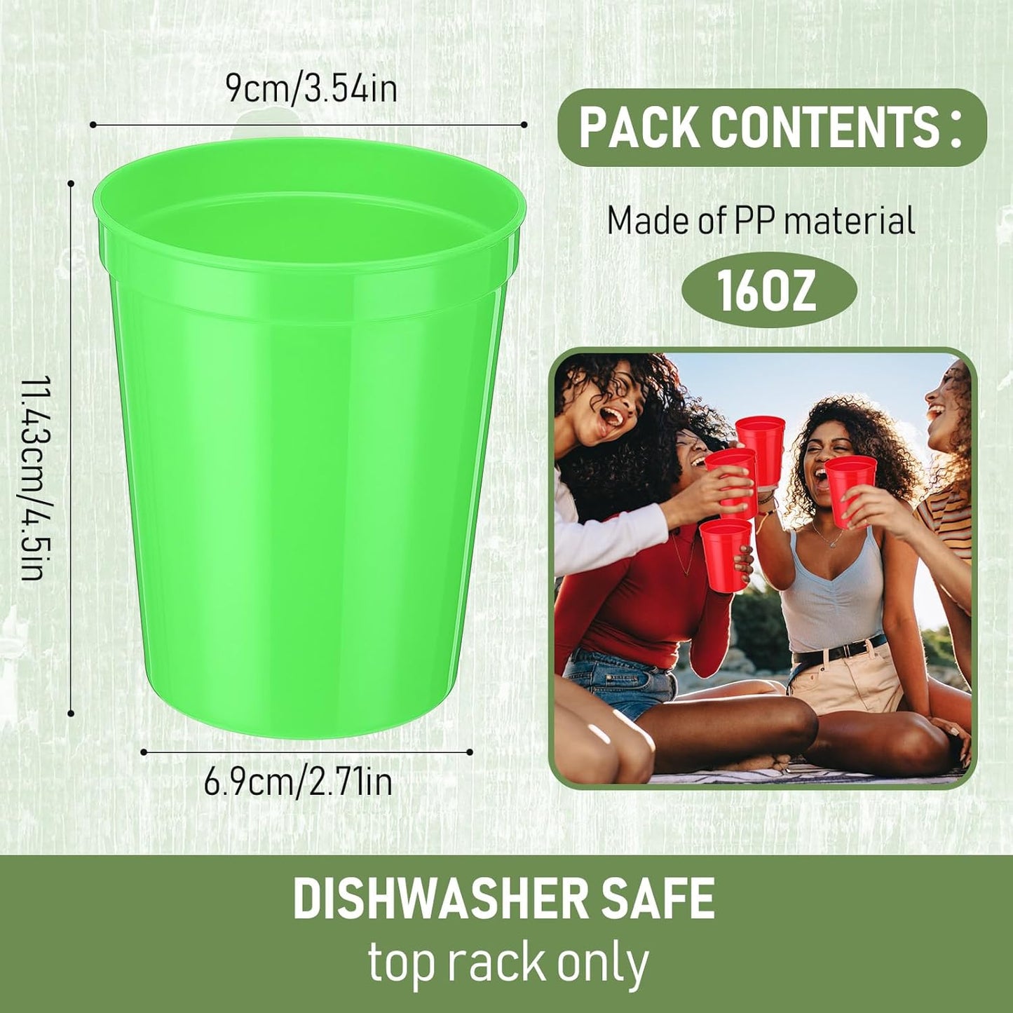 Yungyan 36 Pack 16oz Stadium Cups Reusable Plastic Cups Blank Drink Tumblers for Parties, Events, DIY Projects, 4.5 x 3.54 x 2.72 Inch (Green)