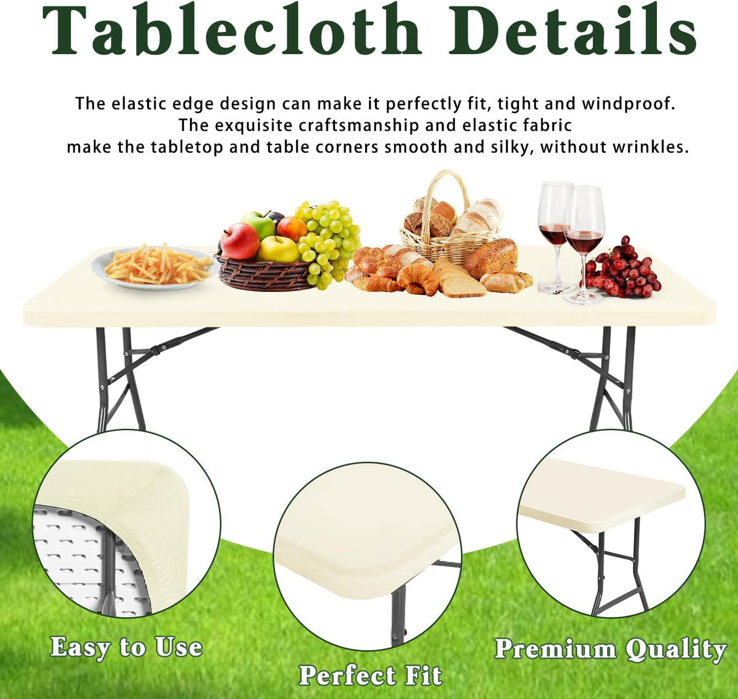 6 Pack Table Cover Fitted Picnic Elastic Tablecloth for 6 Foot Rectangle Tables Waterproof Stretch Washable Folding Indoor and Outdoor Spandex Table Cloth for Parties Banquet Camping (Beige,30" x 72")