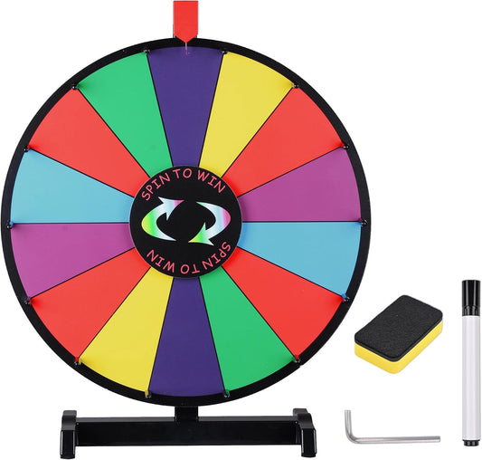 WinSpin 18" Round Tabletop Color Prize Wheel 14 Clicker Slots Heavy Duty Editable Spinning Wheel for Fortune Design Carnival Spin Game and Tradeshow, Classic Series