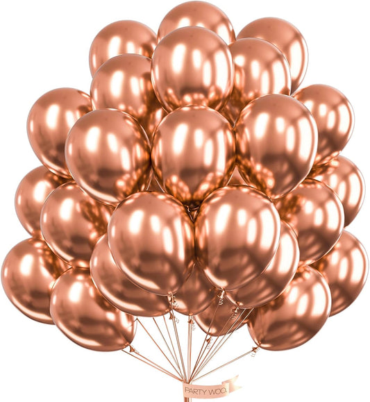 PartyWoo Metallic Rose Gold Balloons 50 pcs 12 Inch Latex Helium Balloons for Wedding Engagement Baby Shower Bridal Shower Gender Reveal Bachelorette Birthday Party Decorations Rose Gold-G107