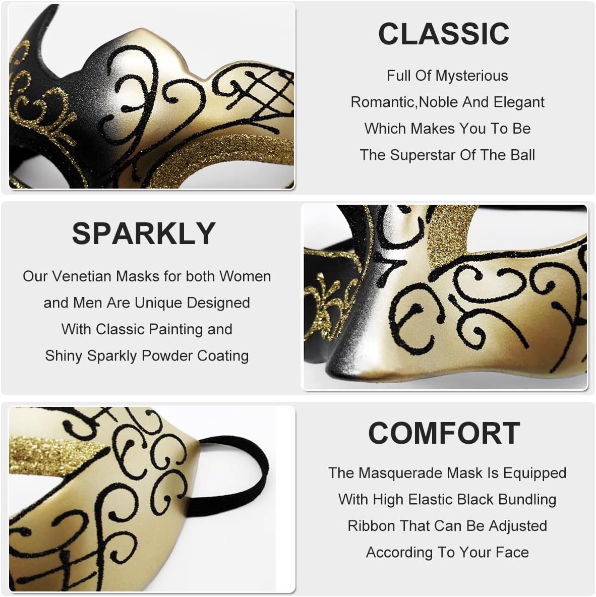 Masquerade Mask for Men Couple Venetian Mask for Halloween Mardi Gras Costume Party Prom Ball