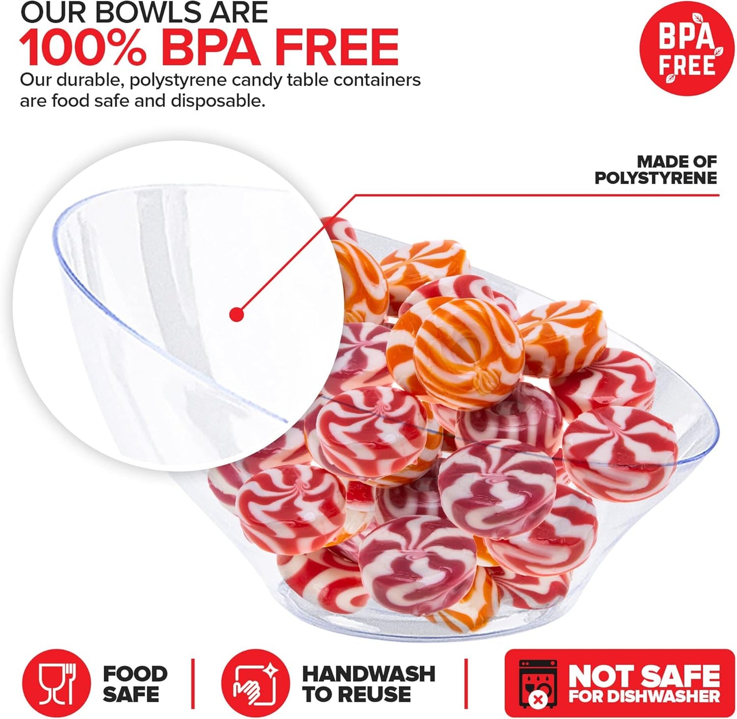 Multi-Pack Clear Plastic Serving Bowls (8 Pack) 4 x 6oz Small Disposable Candy Dishes, 4 x 20oz Medium Buffet Containers, Chips, Popcorn, Snacks, Salad Bar, Parties, Bridal Shower, Party Supplies