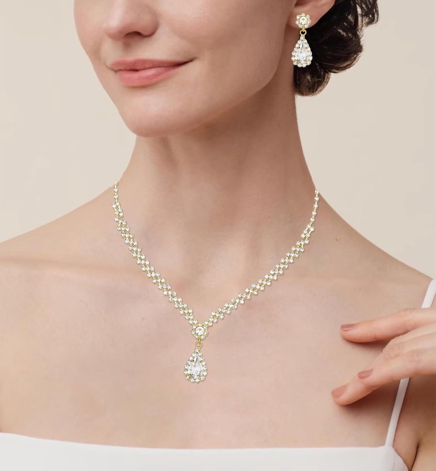 HONGLU Elegant Crystal Necklace Earrings Bracelets Set Silver Bridal Wedding Jewelry Sets Bride Bridesmaids Prom Formal Costume Accessories for Women