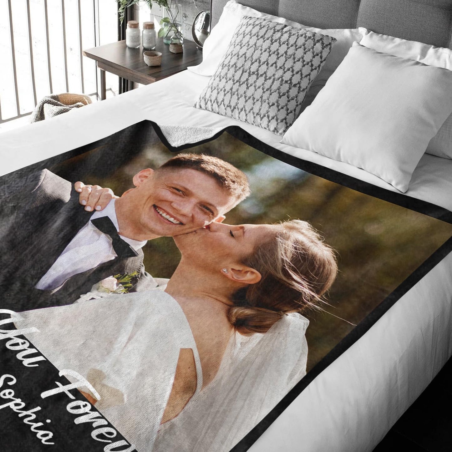 MeMoShe Custom Blanket with Picture, Personalized Sherpa Blanket for Adult, I Love You Wedding Gifts for Couples Girlfriend Boyfriend, Customized Throw Blanket for Adults Wife Husband-1 Photo Sherpa