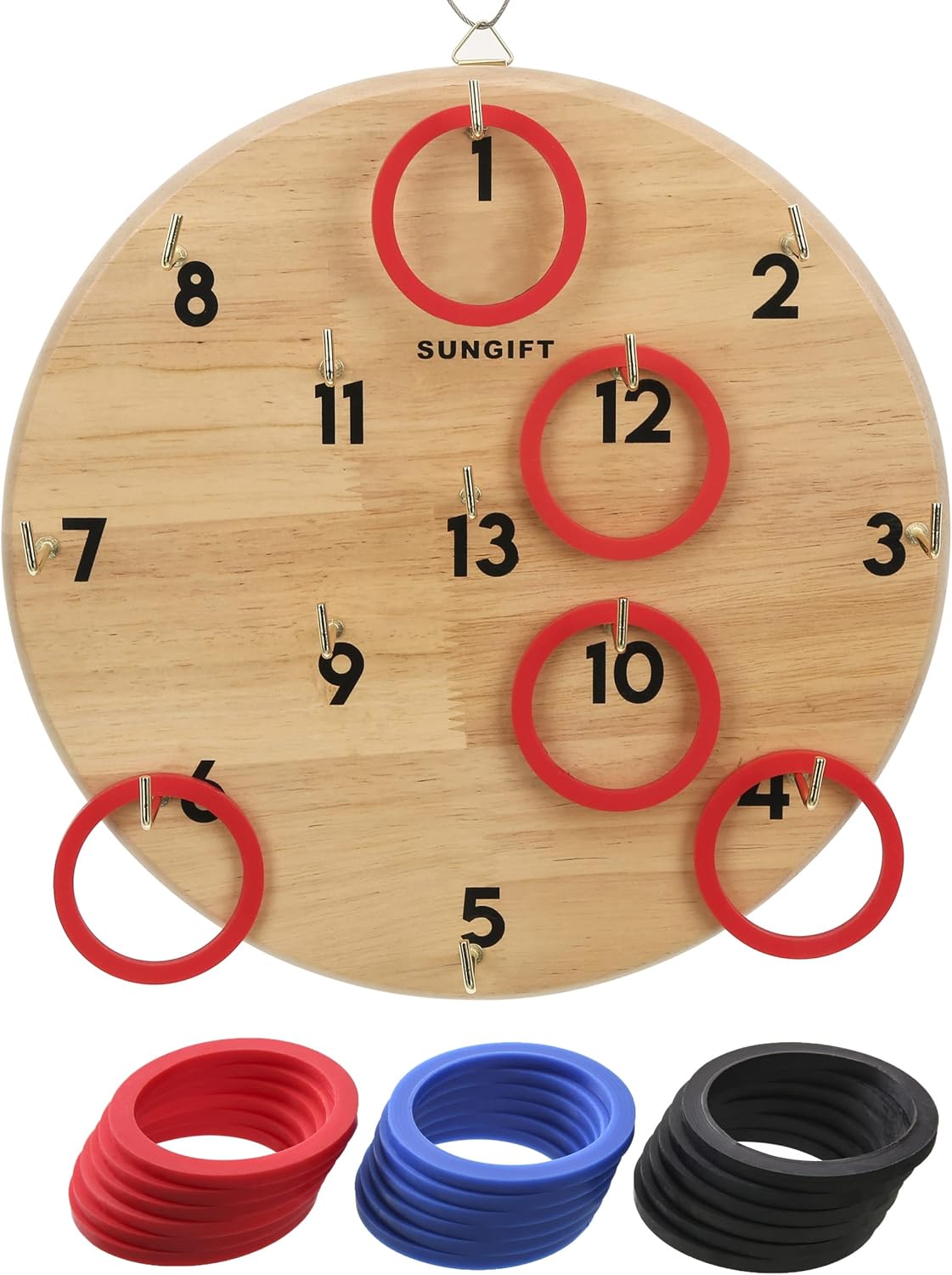 SUNGIFT Hook Ring Toss Game for Adults & Kids - Yard Hooky Ring Tossing Games - Hookie Wall Game Indoor & Outdoor Family Fun - Home, Party, Office, Camping & Backyard Games