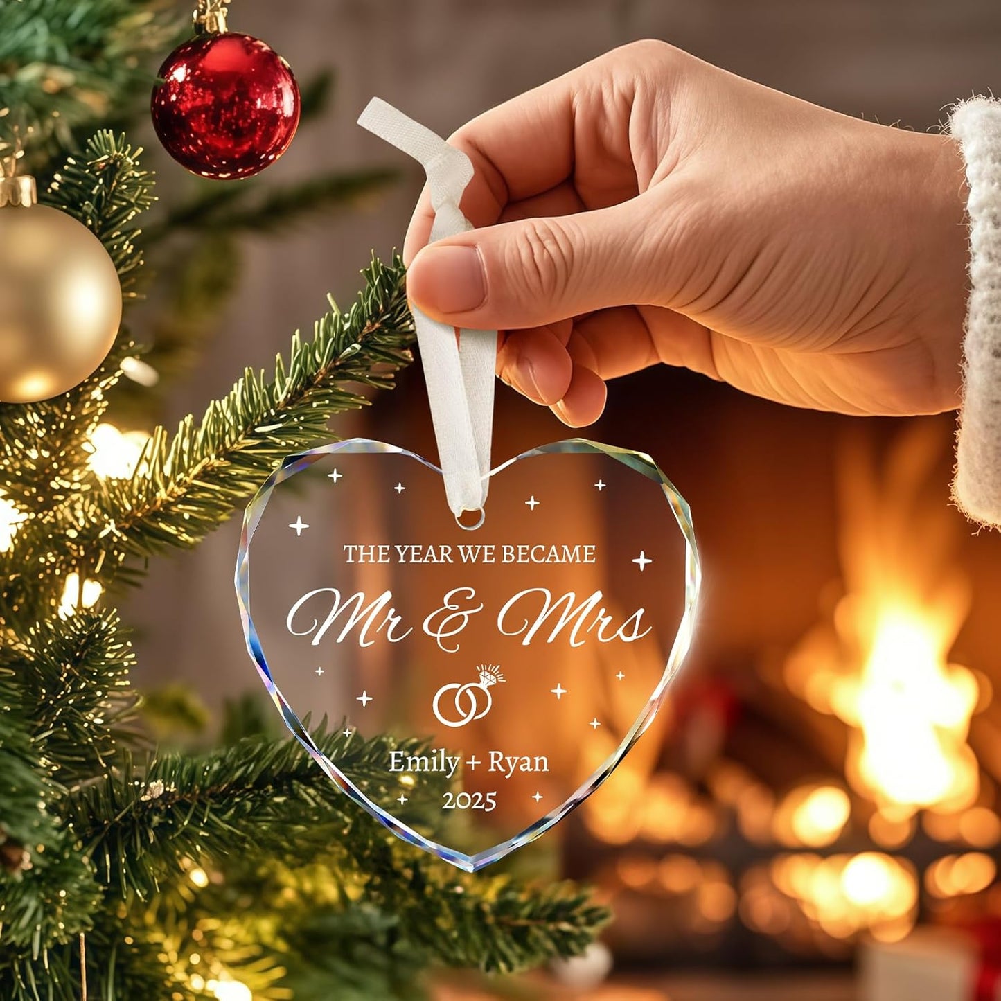 Wedding Gifts for Couples 2025 - Personalized Mr and Mrs Ornament - Bridal Shower Gifts, Wedding Gift for Bride, Newly Wed, Future Mr Mrs - Just Married Decorations Crystal Glass Ornaments
