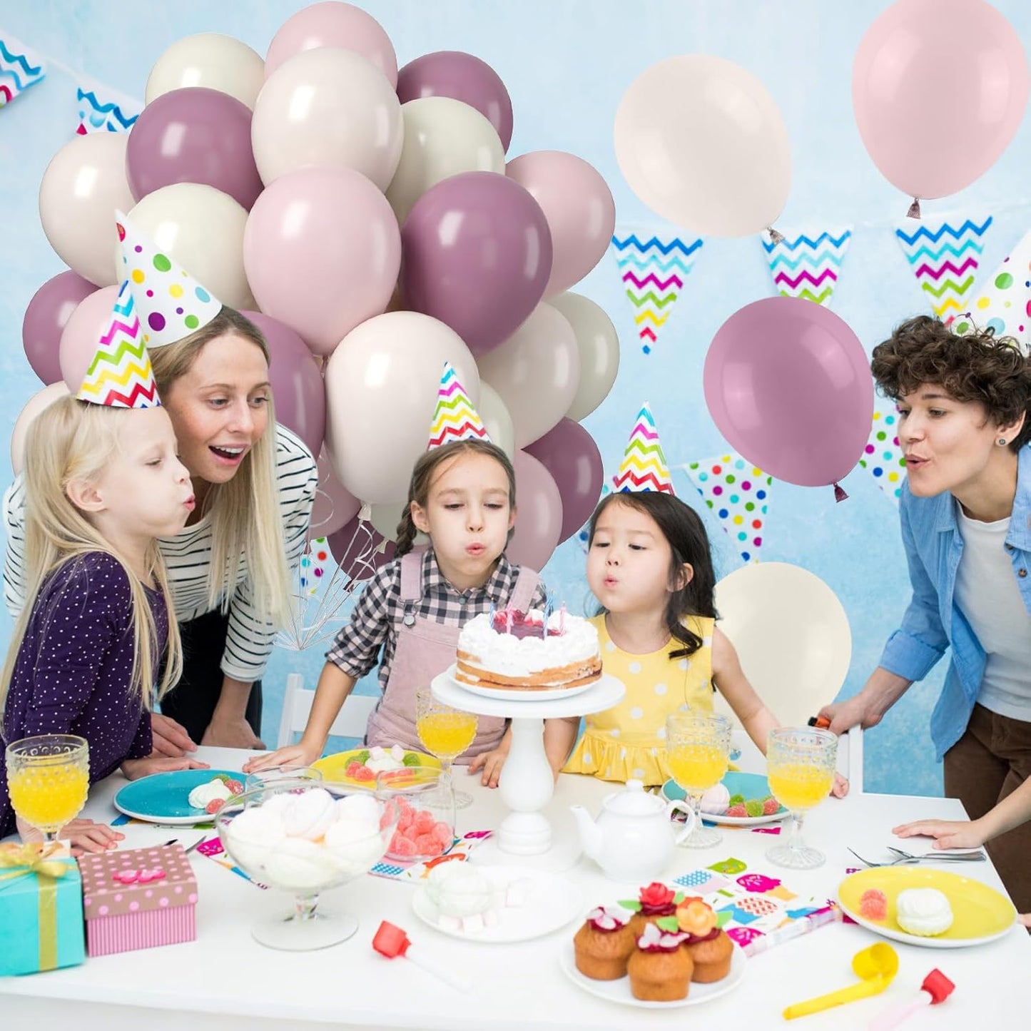 Pink and Purple Balloons, 50PCS 12Inch Dusty Purple Lavender Pastel Macaron Pink Sand White Balloon Boho Balloon for Girls Birthday Baby Shower Wedding Boho Bridal Shower Decorations