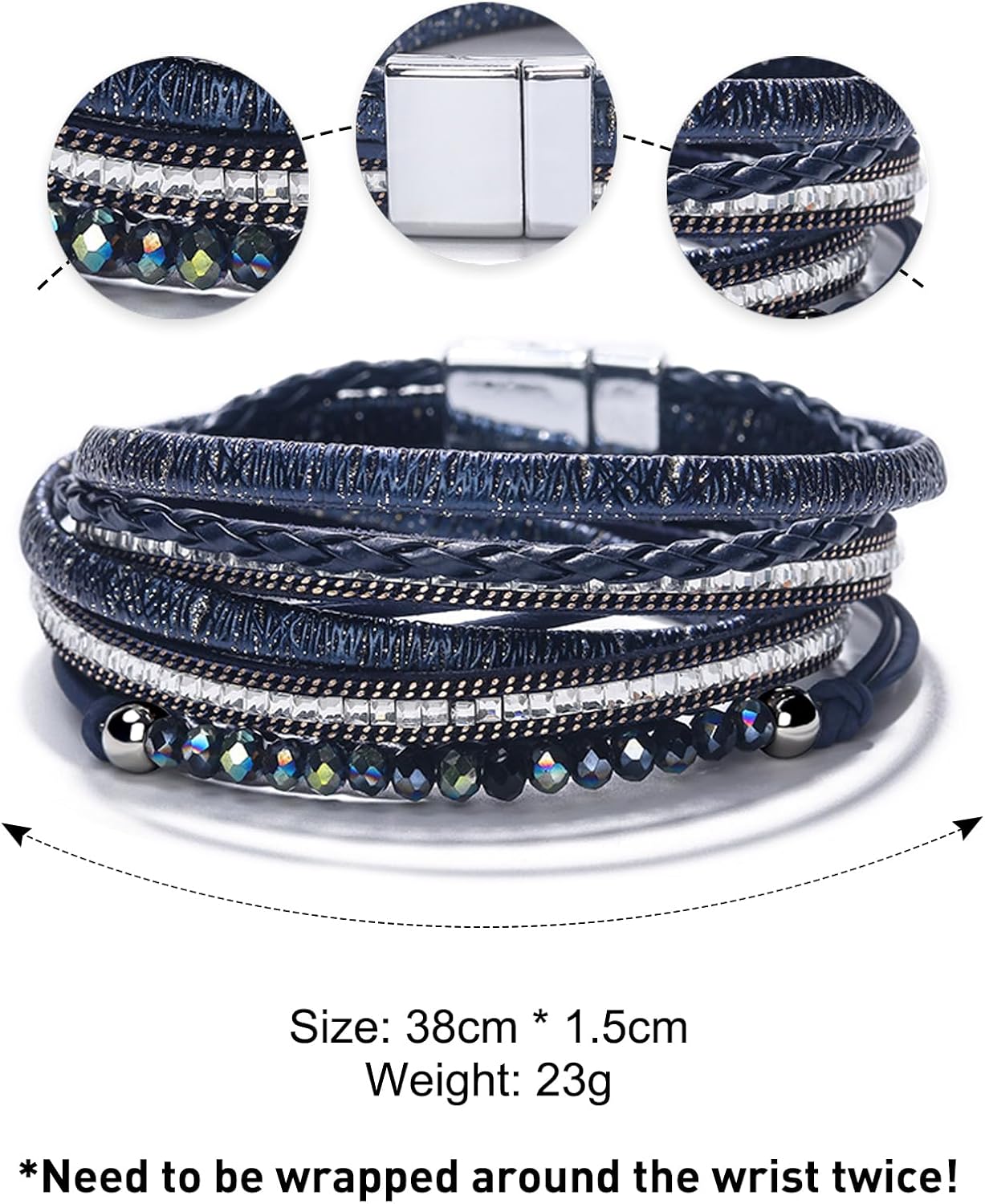 Fesciory Leopard Bracelet for Women, Boho Leather Wrap Multi-Layer Pearl Crystal Bracelet Bangle Jewelry