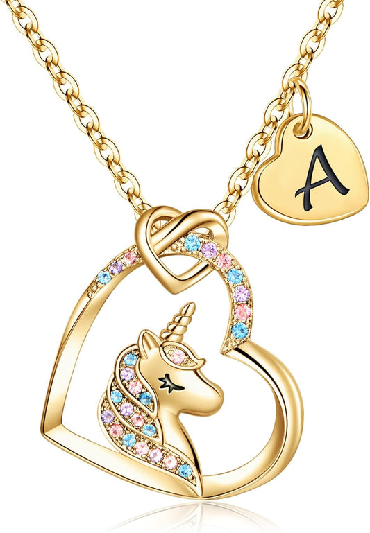 Hidepoo Stocking Stuffers for Teen Girls Kids - Colorful CZ Heart Pendant Initial Unicorn Necklaces for Girl Jewelry Birthday Gift Christmas Gifts for Grandkids Girls Kid