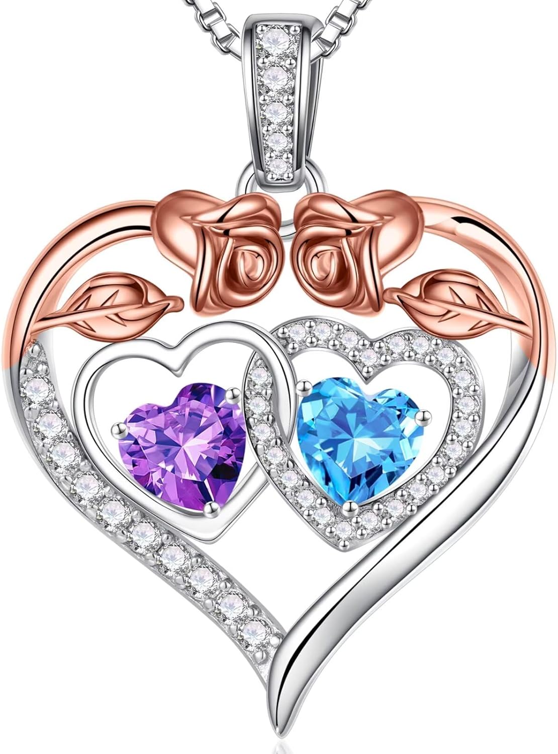 Iefil Double Birthstone Necklace Gifts for Wife Girlfriend Her Women, Birthstone Jewelry Gemstone Valentines Birthday Gifts for Her Women Wife Mom Grandma