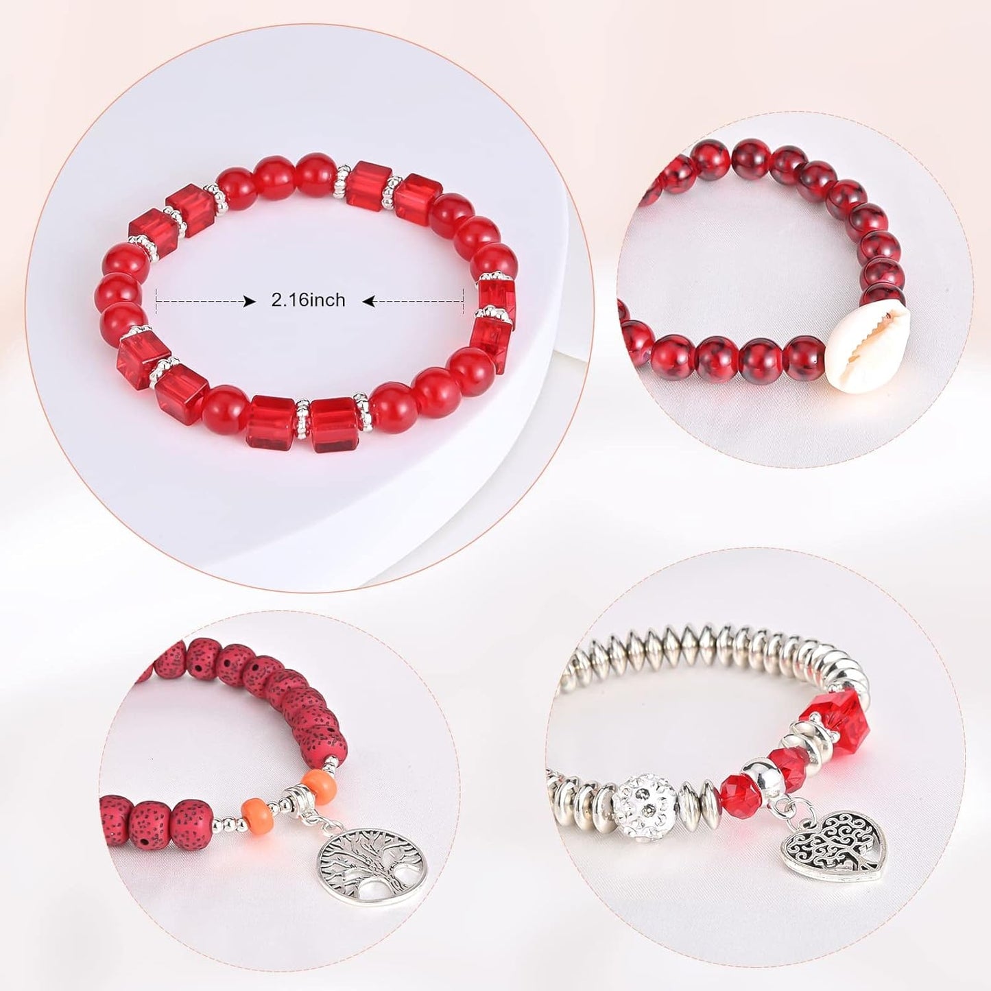 Bohemian Bracelet Sets for Women - 6 Sets Stackable Stretch Bracelets Multi-color Boho Jewelry for Women Hippie Bracelets Dainty Jewelry