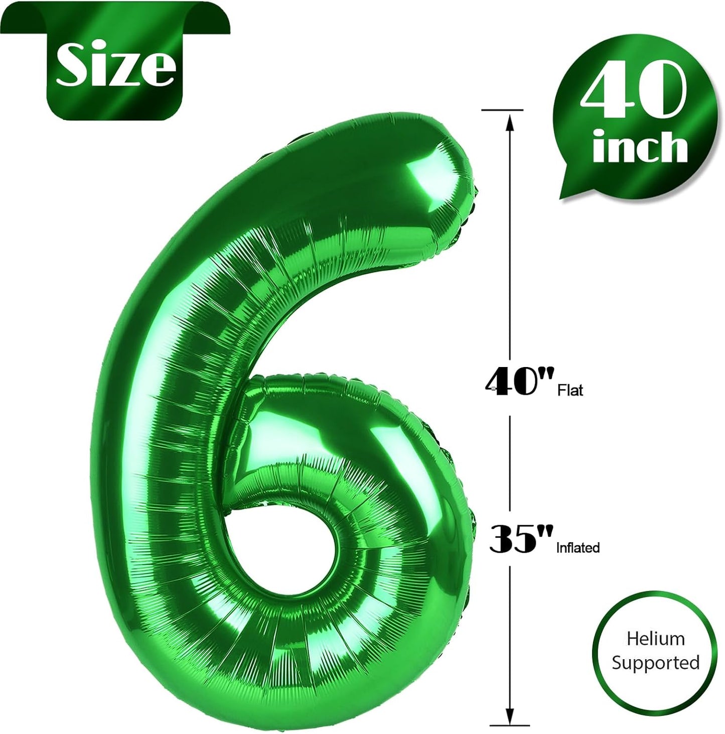 Green 6 Balloon, Number Balloons 40 Inch, 6th Balloons for Decorations, Green Party Supplies 6 Balloon, Number 6 Balloon, St. Patrick's Day Decorations