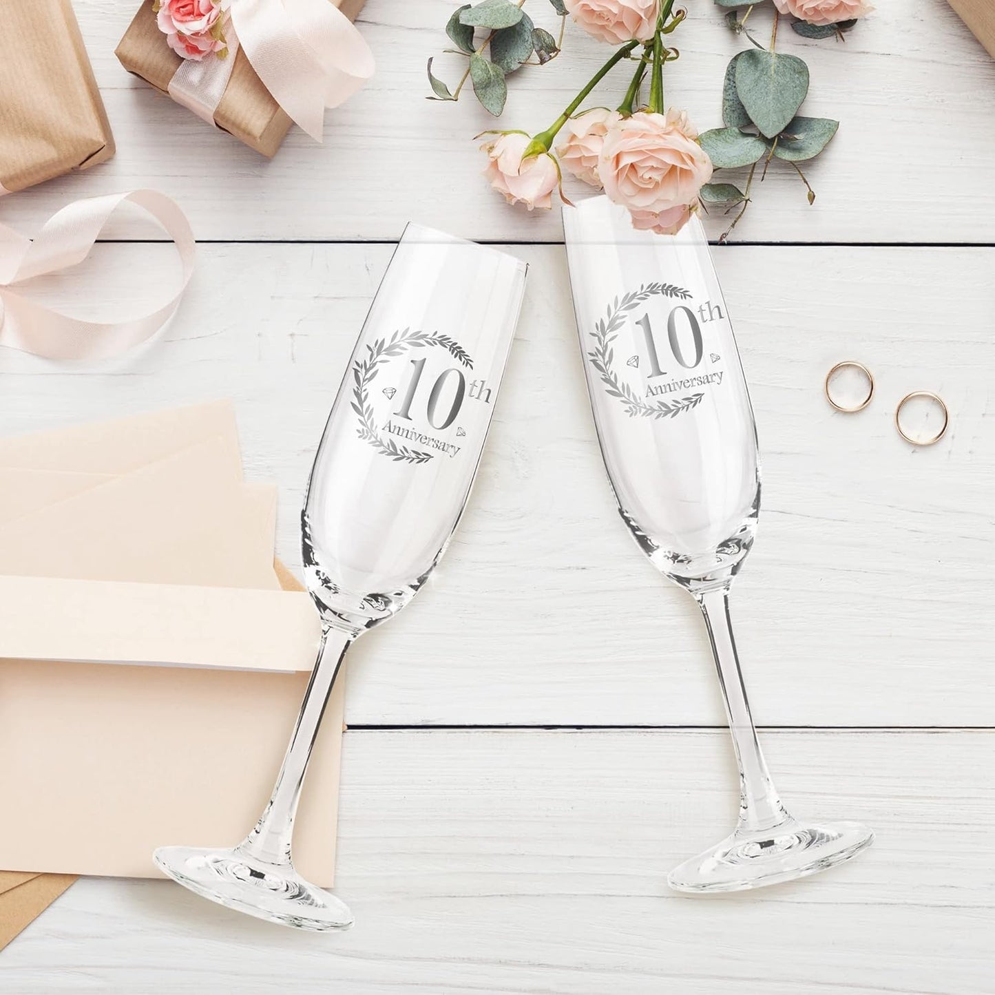 10th Anniversary Champagne Flutes, Wedding Gifts Anniversary for Couple, 10th Wedding Anniversary Champagne Flutes Glasses Set of 2, Couple gifts, 10th Anniversary for Couples Gift