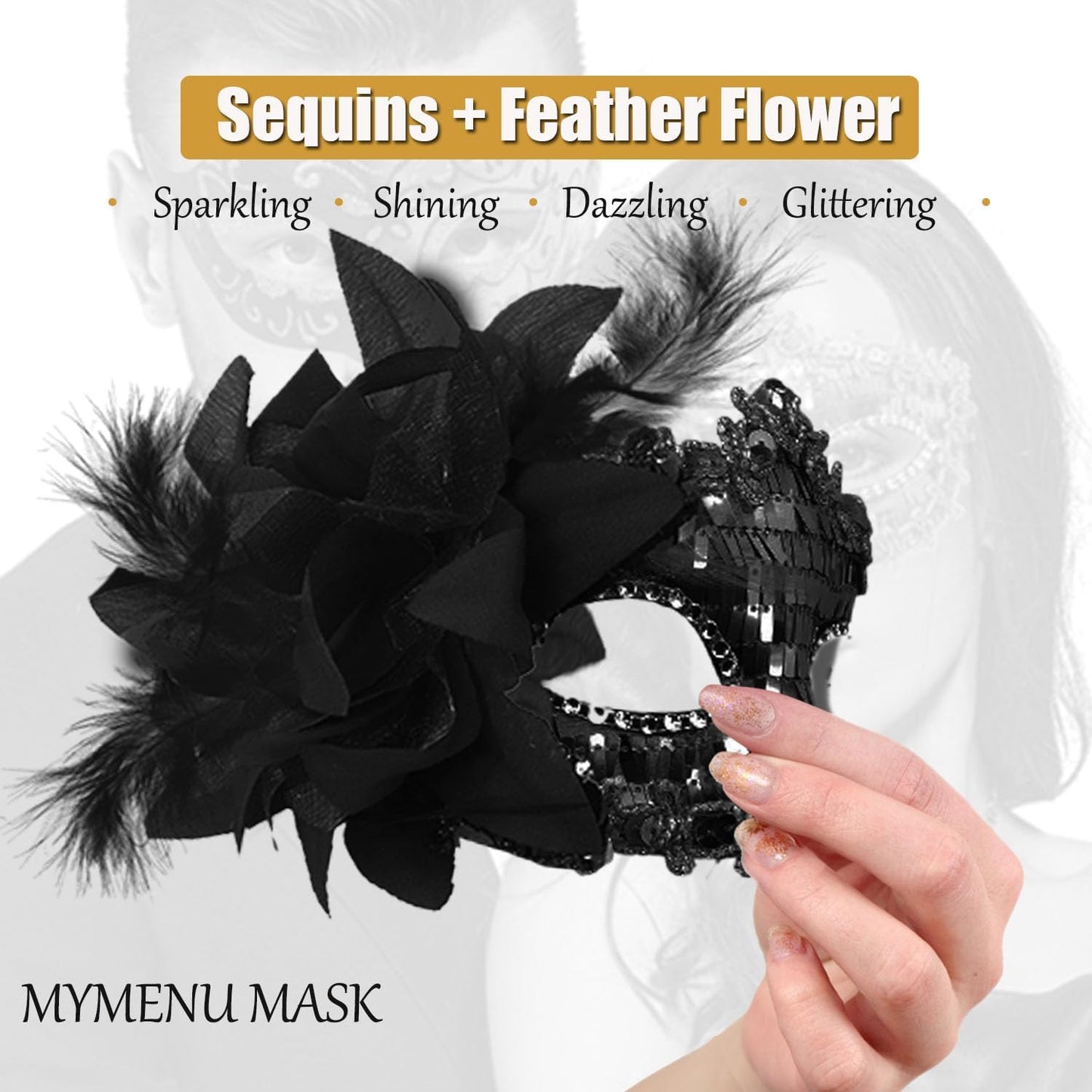 MYMENU Masquerade Mask for Women Couple Masquerade Mask for Men Shiny Venetian Mask Halloween Mask for Party Prom