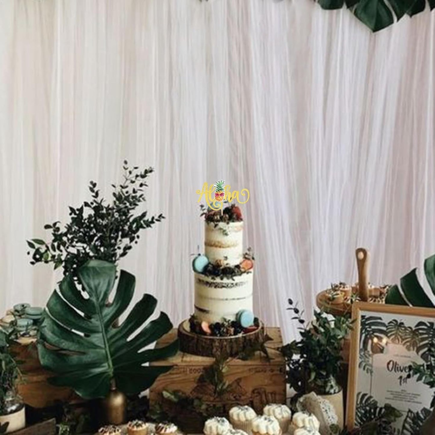 1 Pack Aloha Cake Topper Glitter Pineapple Summer Hawaiian Cake Pick Tropical Cake Decorations for Summer Baby Shower Aloha Hawaiian Theme Birthday Party Supplies Gold