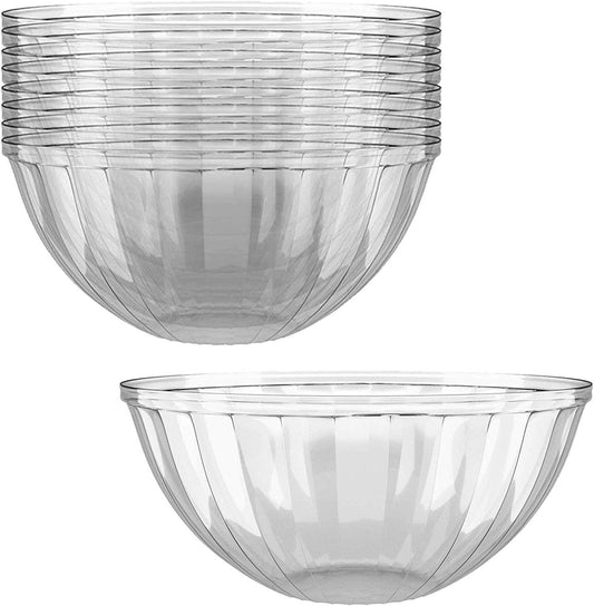 Prestee Clear Plastic Serving Bowls, 96 Oz. 6 Pack - Round Disposable Large Plastic Bowl, Punch, Party, Chip Bowl Containers for Candy, Salads, Parties, and Serving Food - Salad Bowls Dish for Eating