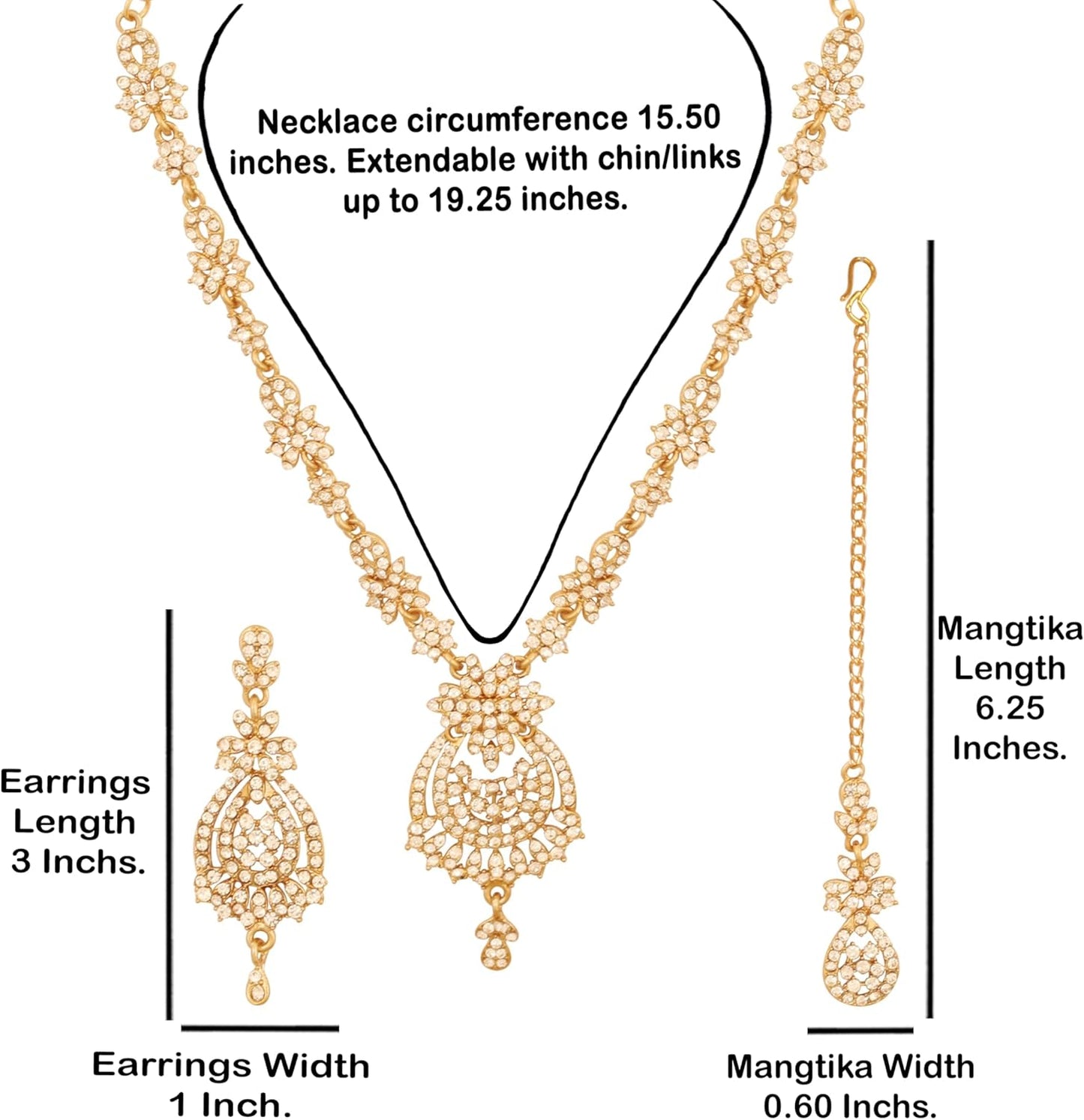 Touchstone Indian jewelry sets for women maang tikka wedding guest gold necklace bollywood jewellery set pageant elegant prom bride accessories western crystal chunky rhinestone necklaces