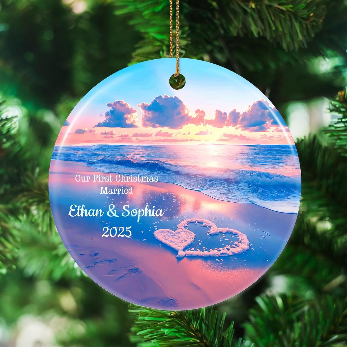Personalized First Christmas Married Ornament 2025, Custom Engaged Christmas Ornaments with Names, Customized Wedding Engagement Gifts for Newlywed Couples Him Her