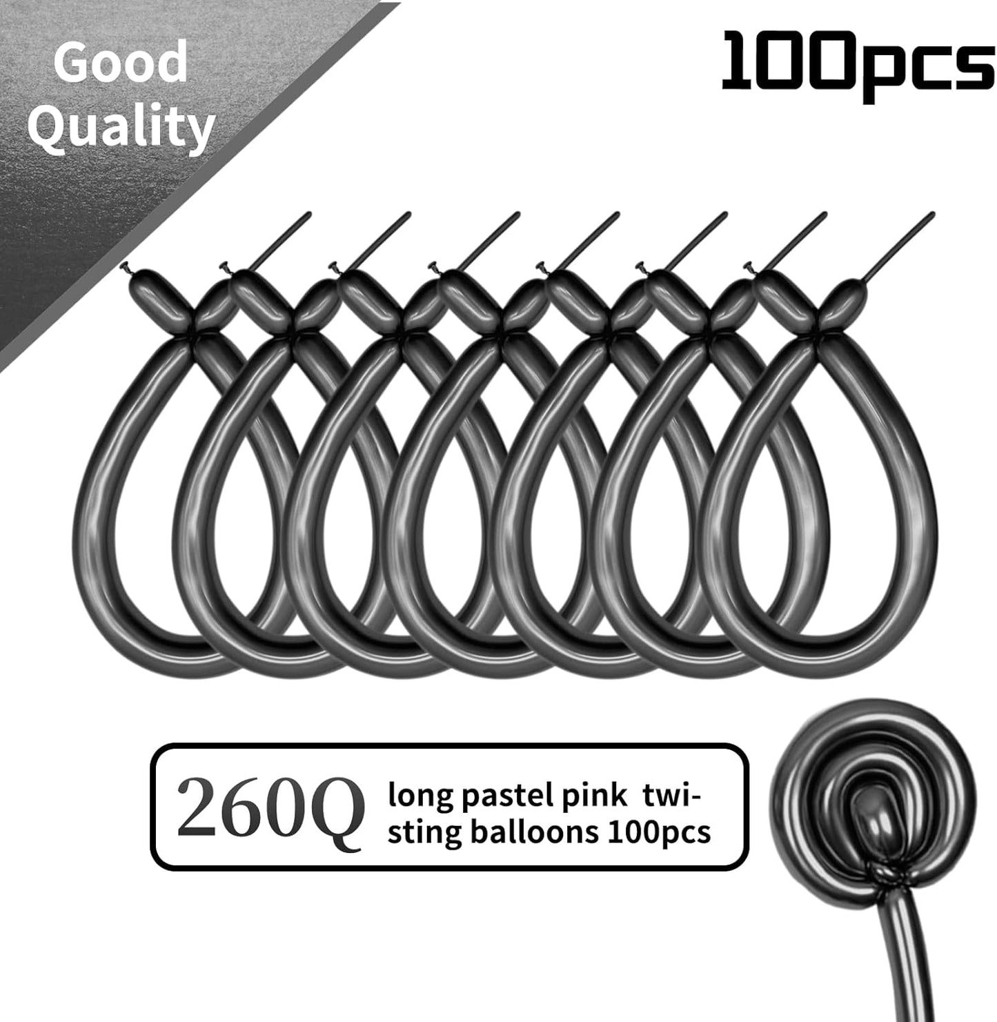 KAWKALSH 260 Metallic Black Long Balloons for Balloon Garland Thickening Skinny Latex Twisting Animals Modeling Christmas Birthday Wedding Party Festival Decorations 100pcs