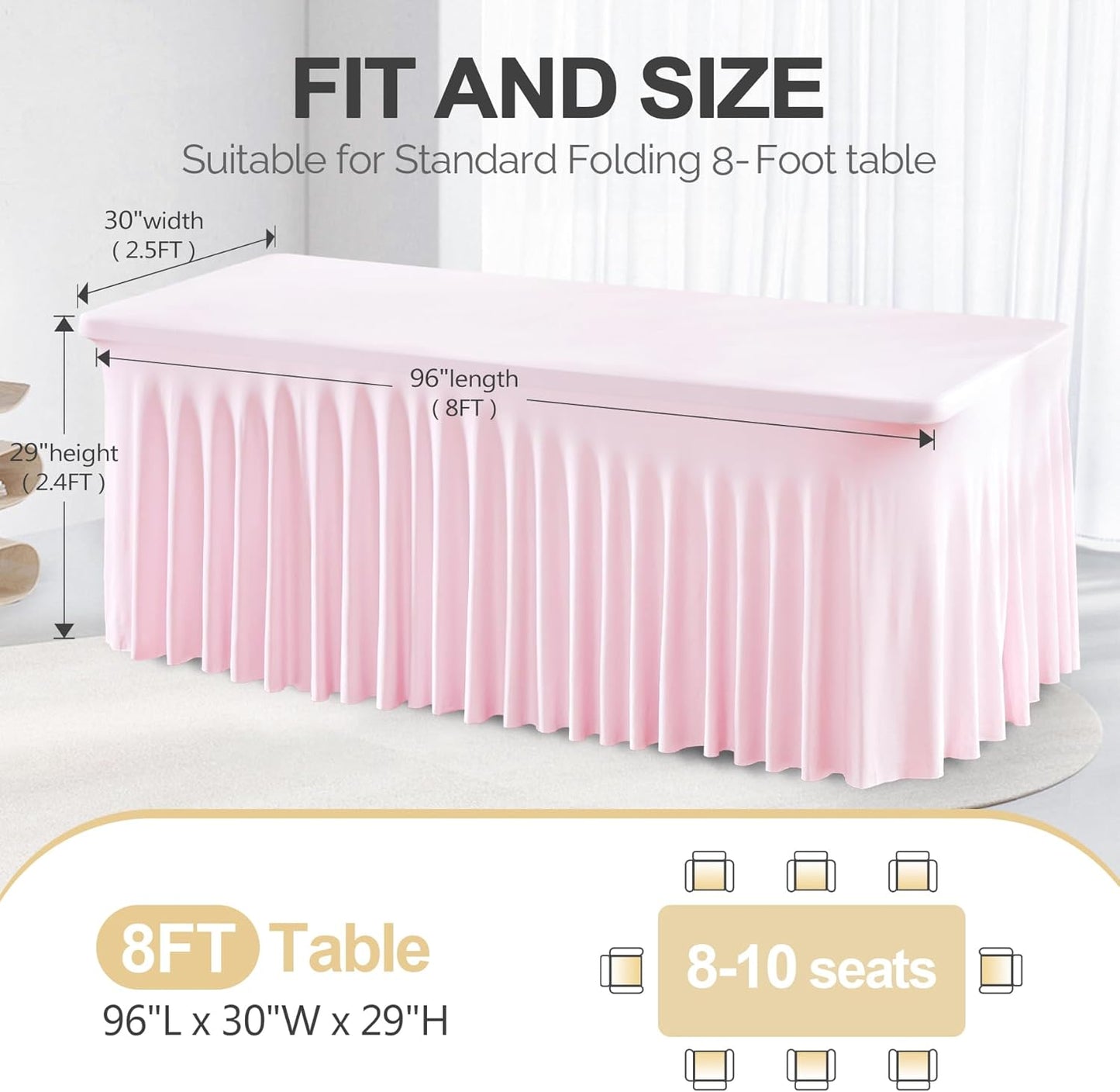 PARTISKY Pink Spandex Tablecloth for 8ft Rectangle Tables, Stretchable Table Cover Skirt for Folding Tables Weddings Parties Banquets Events Trade Shows and Dessert Table