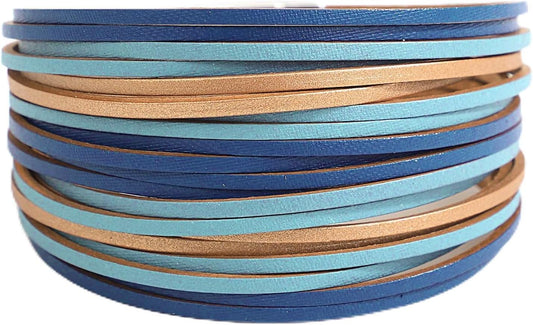 Fesciory Leather Wrap Bracelets for Women, Boho Leopard Multi-Layer Crystal Beads Cuff Bracelet Jewelry