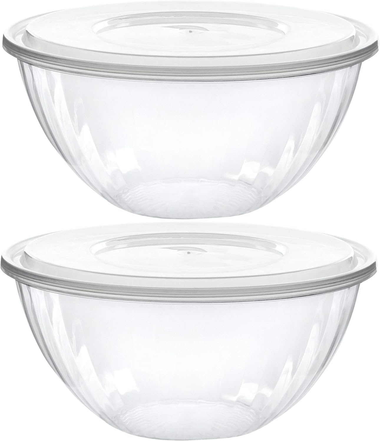 PLASTICPRO Disposable 48 Ounce Round Crystal Clear Plastic Serving Bowl With Lid - Party Snack or Salad Container, Chip and Candy Dish - Pack of 8