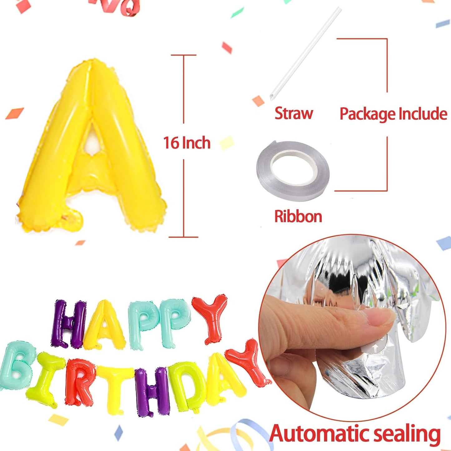 KALOR Candy Happy Birthday Balloons Banner, 16 Inch Mylar Foil Letters Balloon Sign for Women, Men, Boys & Girls Kids Birthday Decorations Photo Backdrop
