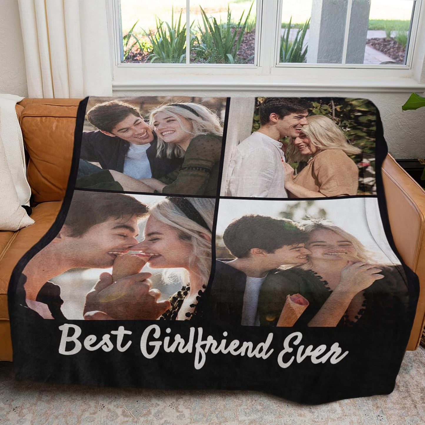 MeMoShe Custom Blanket with Picture Personalized Photo Blanket Wedding Gifts for Couples Husband Wife Customized Blanket I Love You for Girlfriend Boyfriend-4 Photos